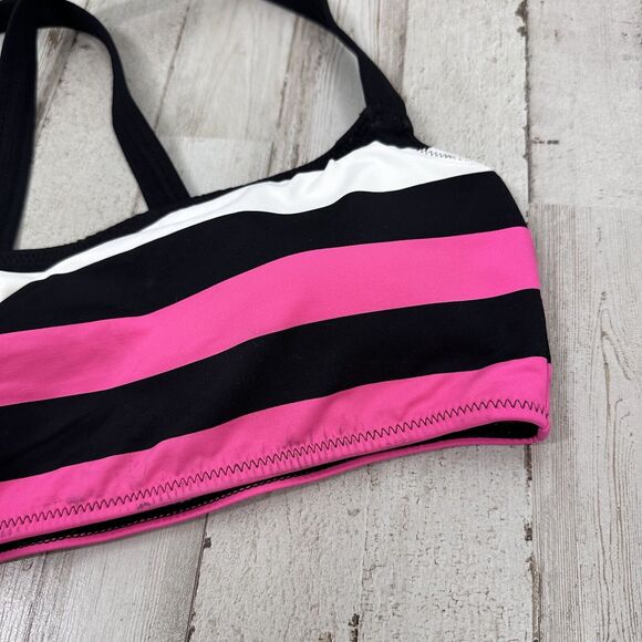 Polo Ralph Lauren Swim Top Small Criss Cross Back Pink Black Stripes NWOT - Picture 2 of 7